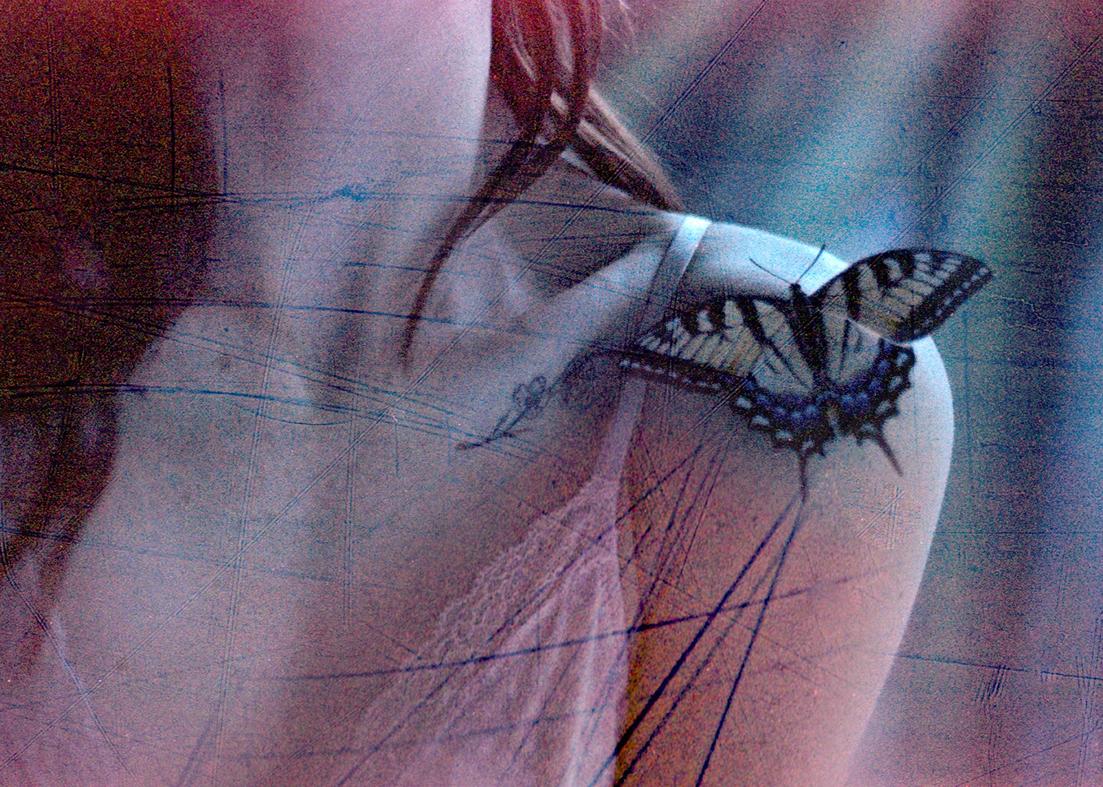 Woman shoulder wirth butterfly shot on revolog streak